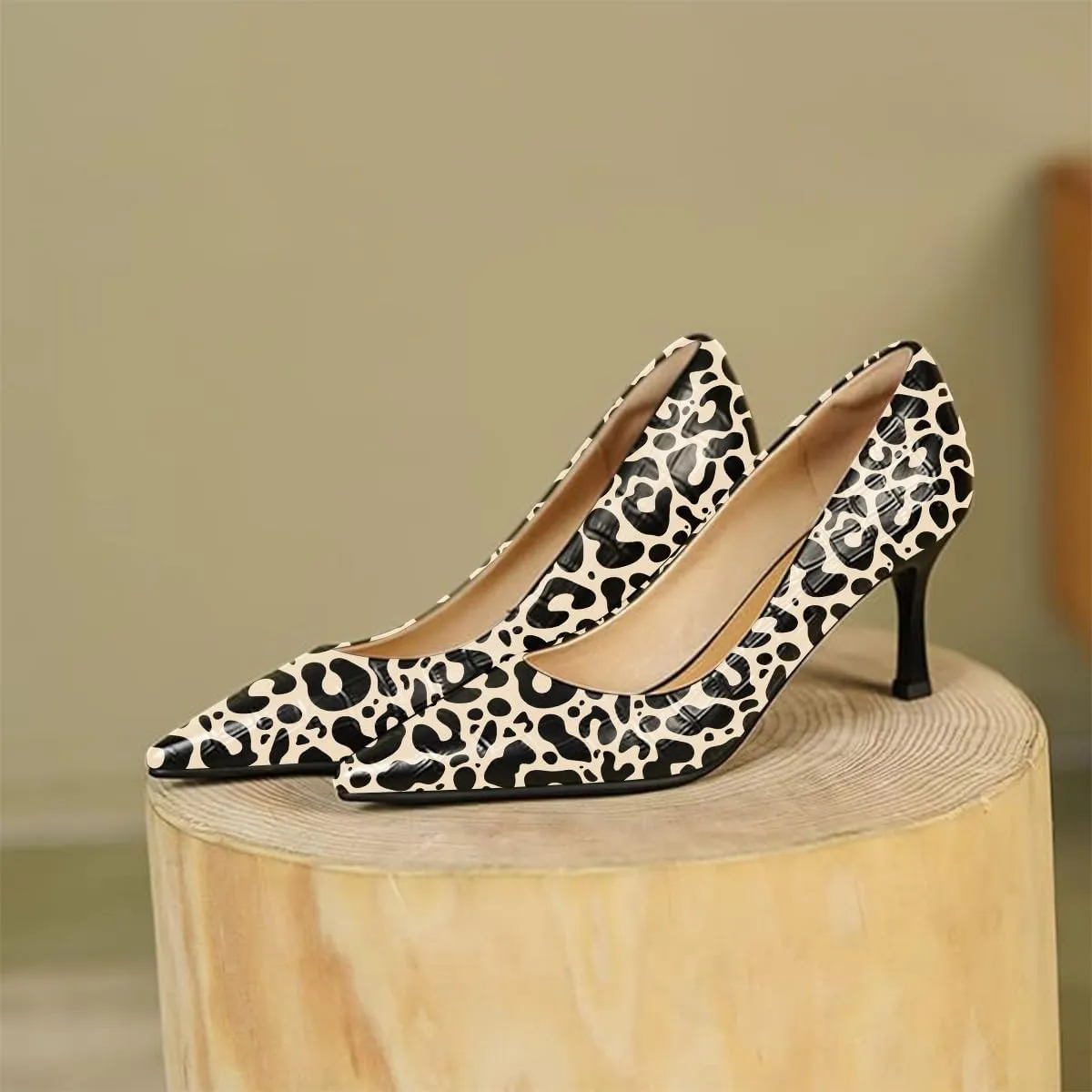 FOWT Simple Solid Croc-Embossed Pointed Toe Pumps Women Dressy Slip on Thin High Heels Sexy Shallow Party Evening Dance Shoes US Size 4-16