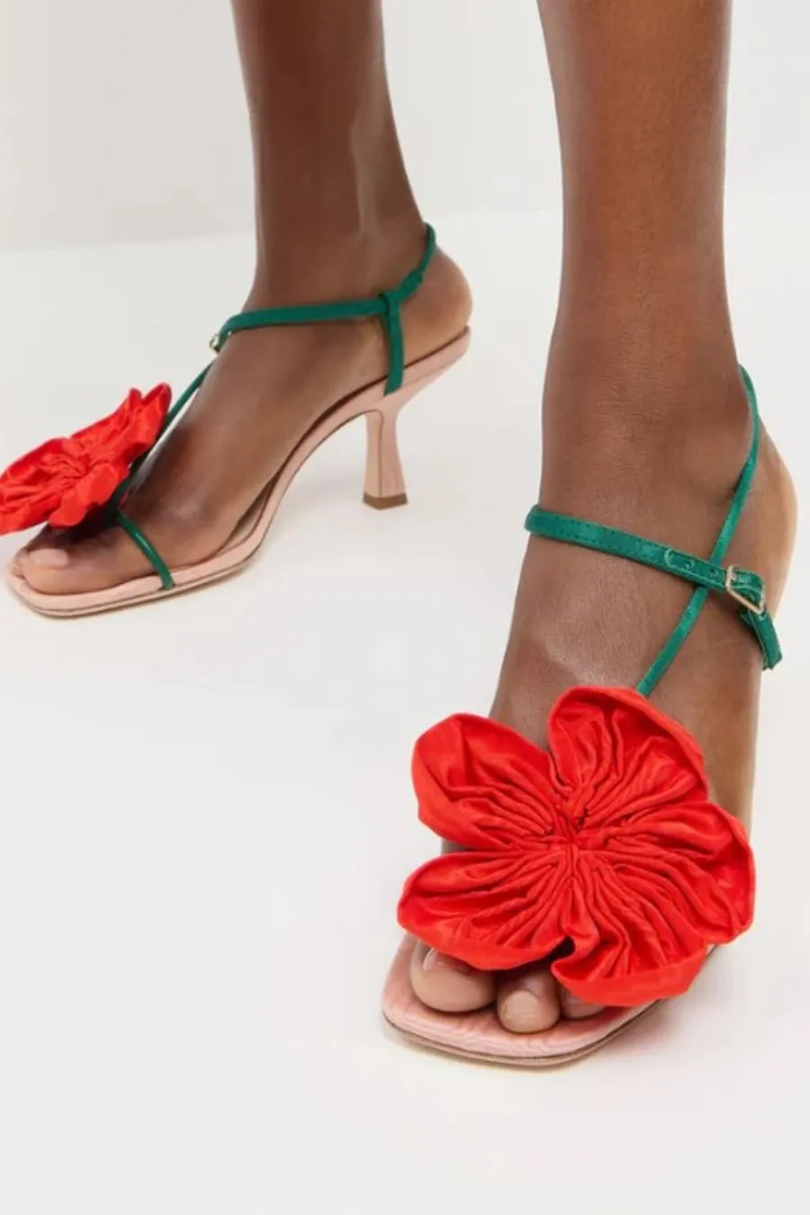 Frank Heeled Sandal, Nude/Green/Red