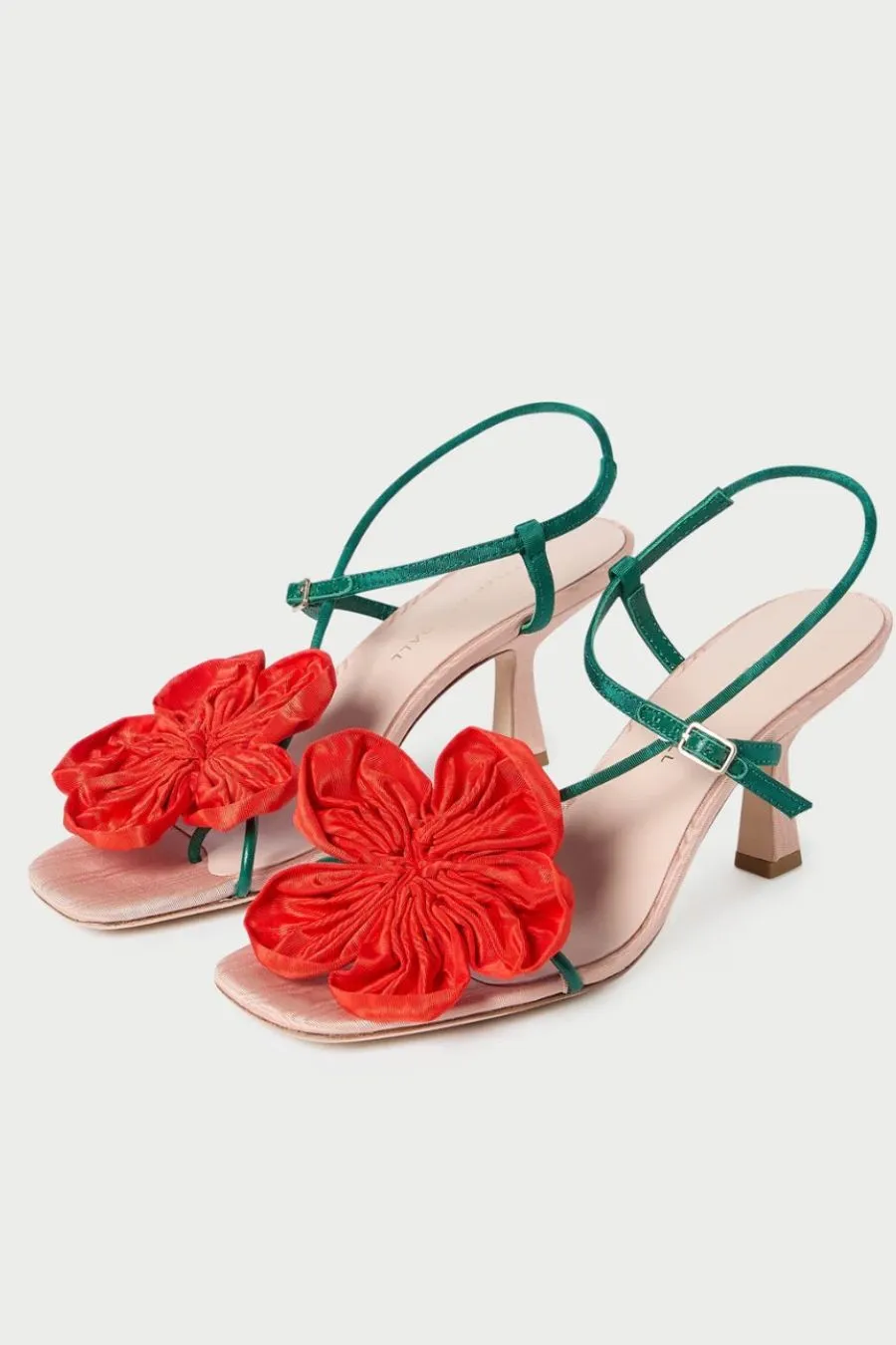 Frank Heeled Sandal, Nude/Green/Red