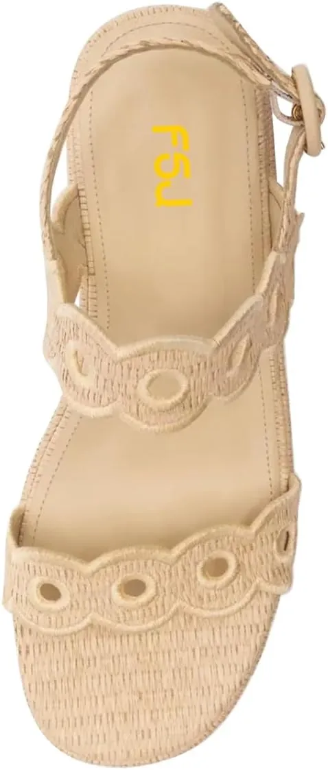 FSJ Women Boho Wedge Sandals Low Platform Open Toe Cut-Out Strappy Stylish Summer Casual Party Shoes Size 4-16 US