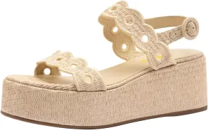 FSJ Women Boho Wedge Sandals Low Platform Open Toe Cut-Out Strappy Stylish Summer Casual Party Shoes Size 4-16 US