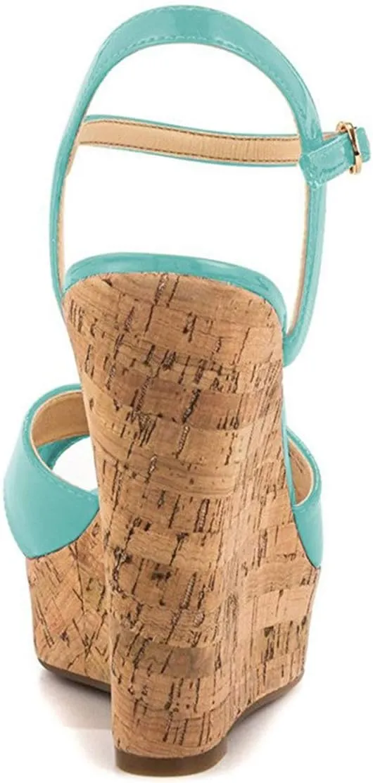 FSJ Women Peep Toe Platform Sandals Cork Wedge High Heel Ankle Strap Summer Party Pump Shoes Size 4-15 US