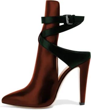FSJ Women Pointed Toe Chunky High Heel Strappy Dress Bootie Pump Ankle Wrap Slingback Sandal Shoes Size 4-15 M US