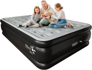 Full Air Mattress with Built in Pump, Inflatable Mattress for Home, Blow up Air Bed 3 Min Quick Inflation and Deflation, Thin Velvet Top, 18'' Full Size Gray