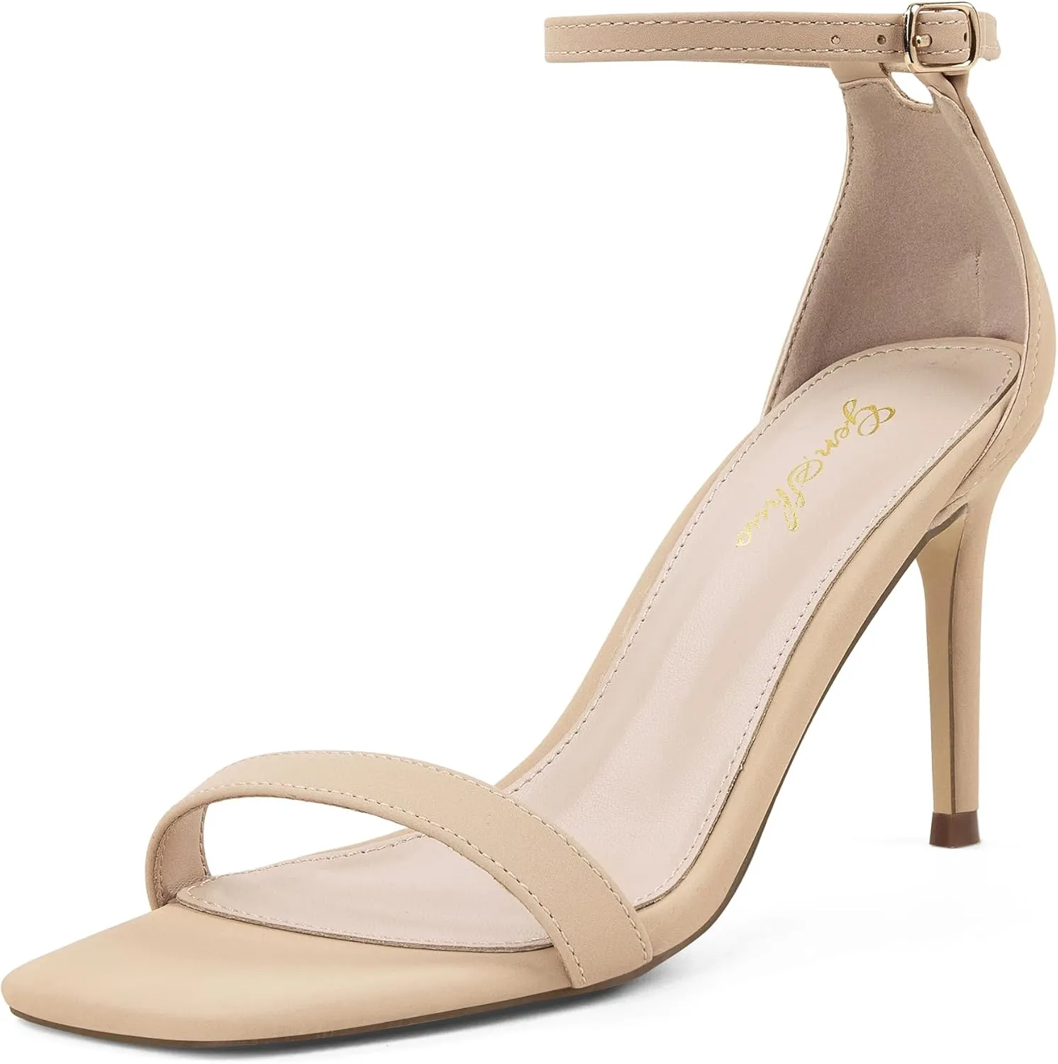 GENSHUO Women's Heeled Sandals Dressy Strappy Stiletto High Heels 3 Inch Square Open Toe Ankle Strap Buckle Sexy Prom Wedding Dress Shoes Ankle Wrap