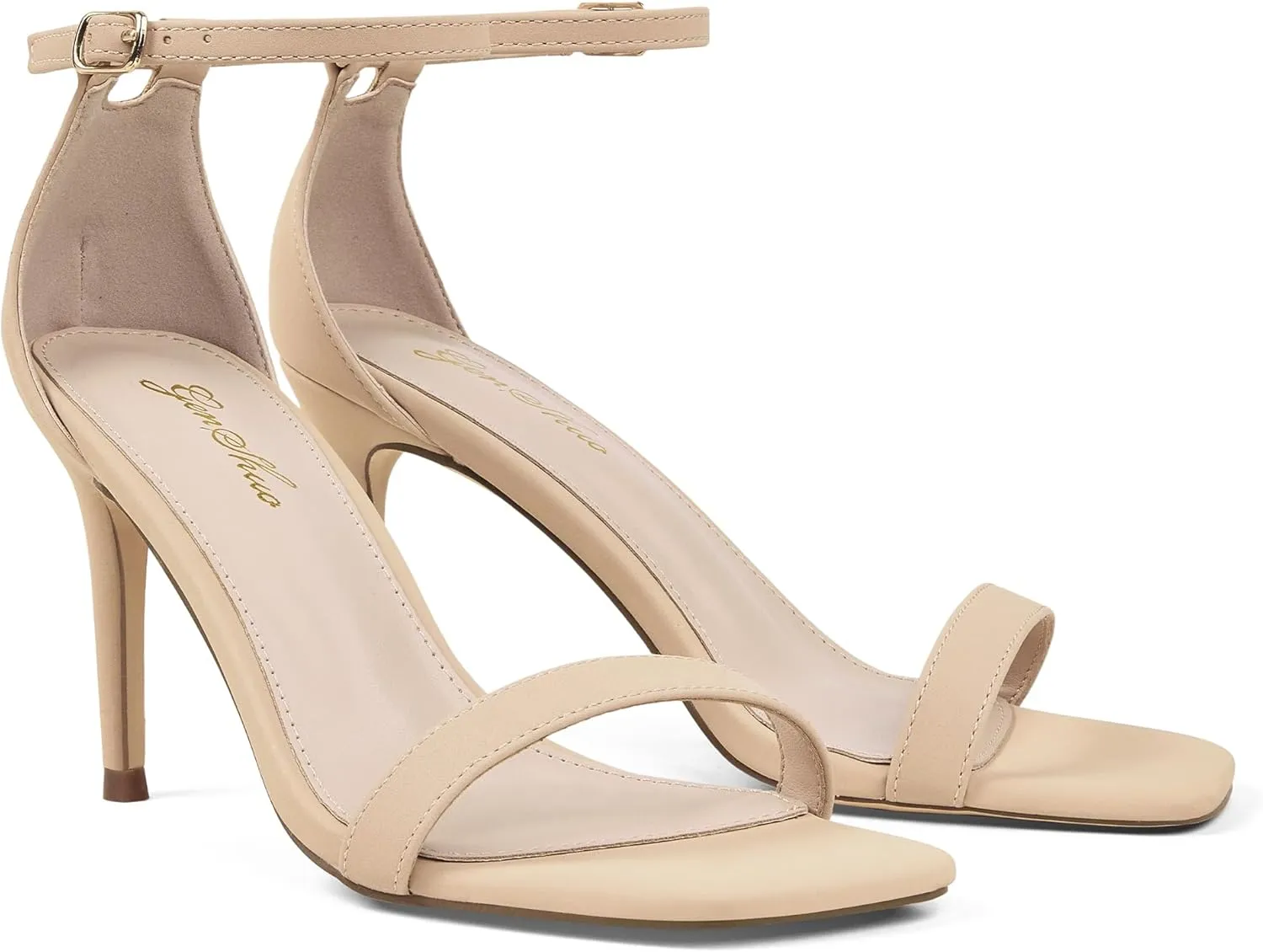 GENSHUO Women's Heeled Sandals Dressy Strappy Stiletto High Heels 3 Inch Square Open Toe Ankle Strap Buckle Sexy Prom Wedding Dress Shoes Ankle Wrap