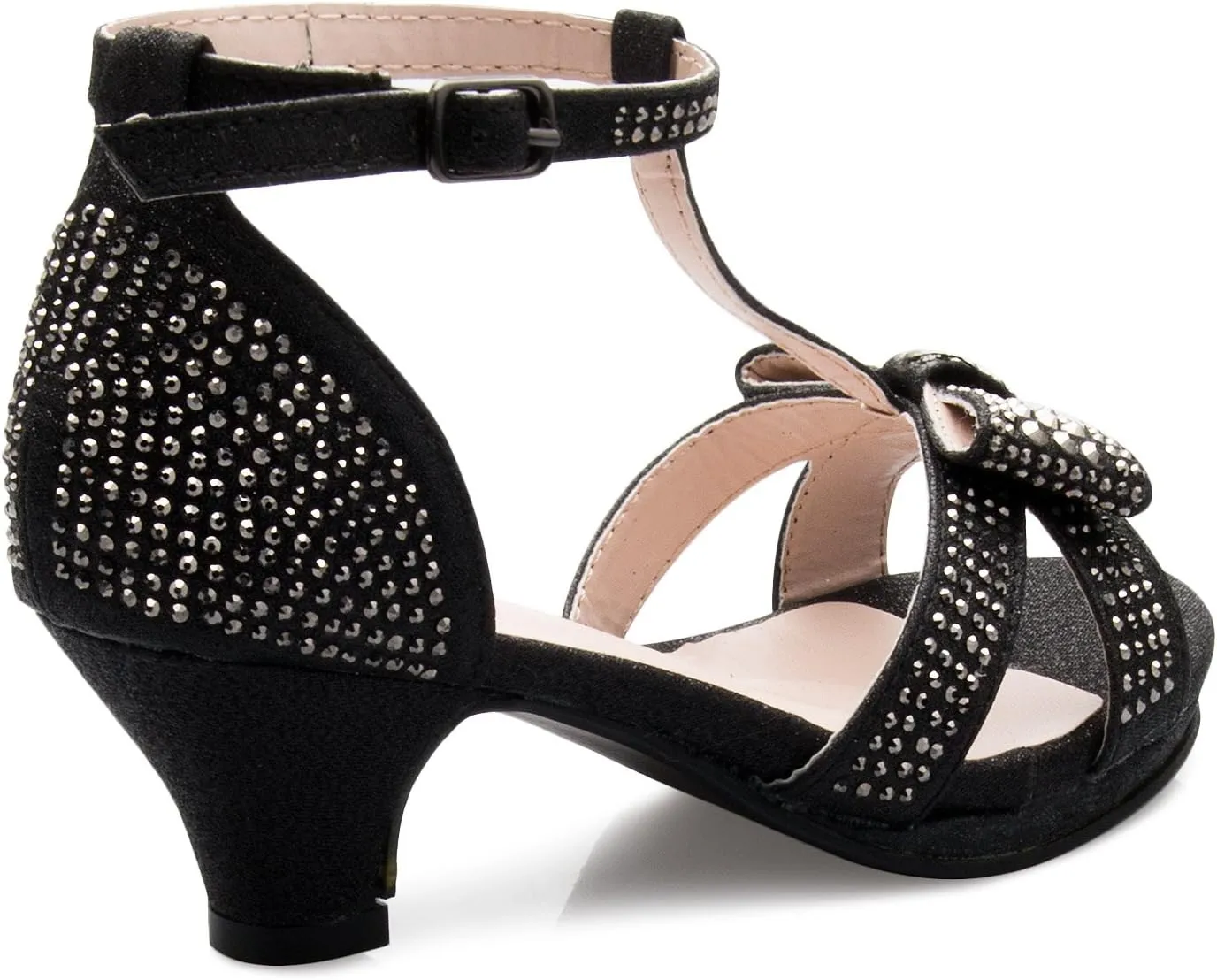 Girl's Glitter Leatherette Open Toe Strappy Ankle T Strap Kitten Heel Sandal (Toddler/Little Girl)