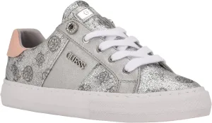 Guess Women's LOVEN Sneaker, Silver/Pink Glitter Logo 099, 10