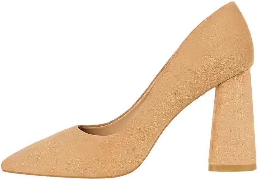 Hee grand Womens Heeled Pump Classic Pointed Toe Chunky High Heels Work Shoes Dress Pumps