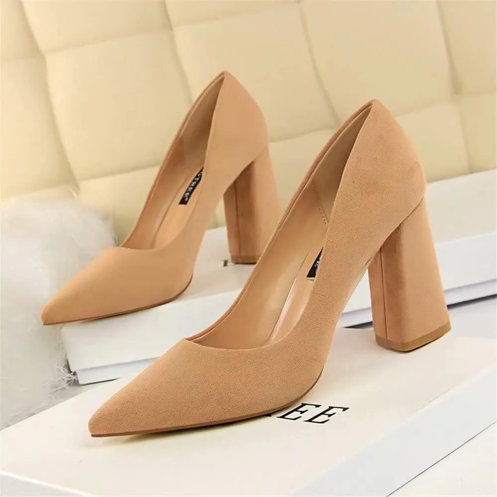 Hee grand Womens Heeled Pump Classic Pointed Toe Chunky High Heels Work Shoes Dress Pumps