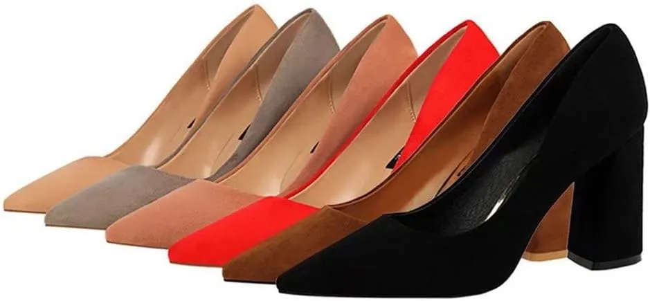 Hee grand Womens Heeled Pump Classic Pointed Toe Chunky High Heels Work Shoes Dress Pumps