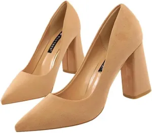 Hee grand Womens Heeled Pump Classic Pointed Toe Chunky High Heels Work Shoes Dress Pumps
