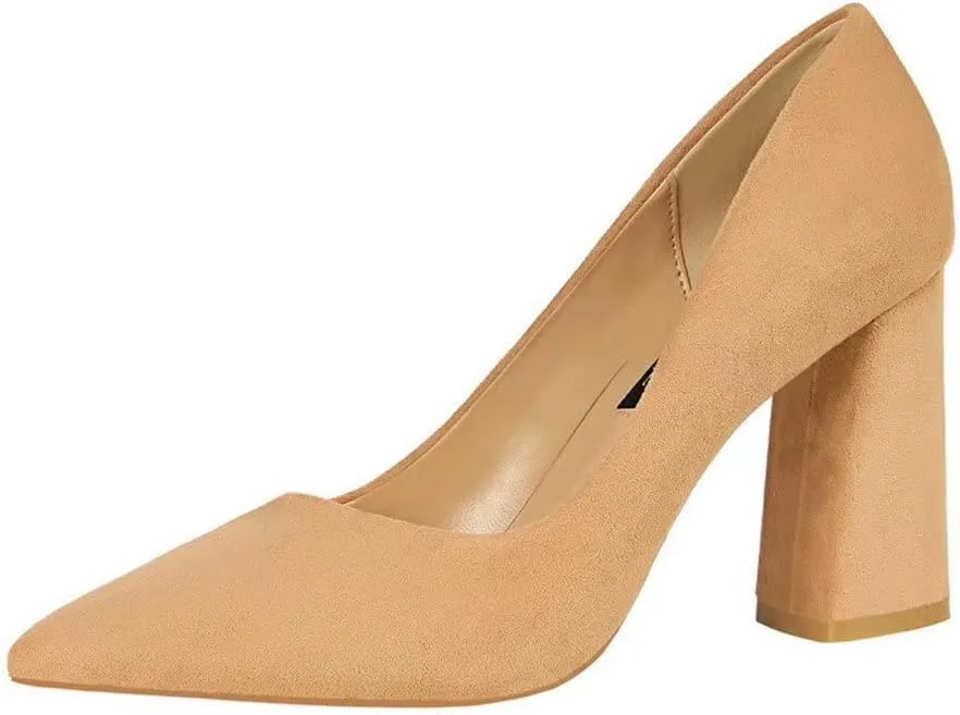 Hee grand Womens Heeled Pump Classic Pointed Toe Chunky High Heels Work Shoes Dress Pumps