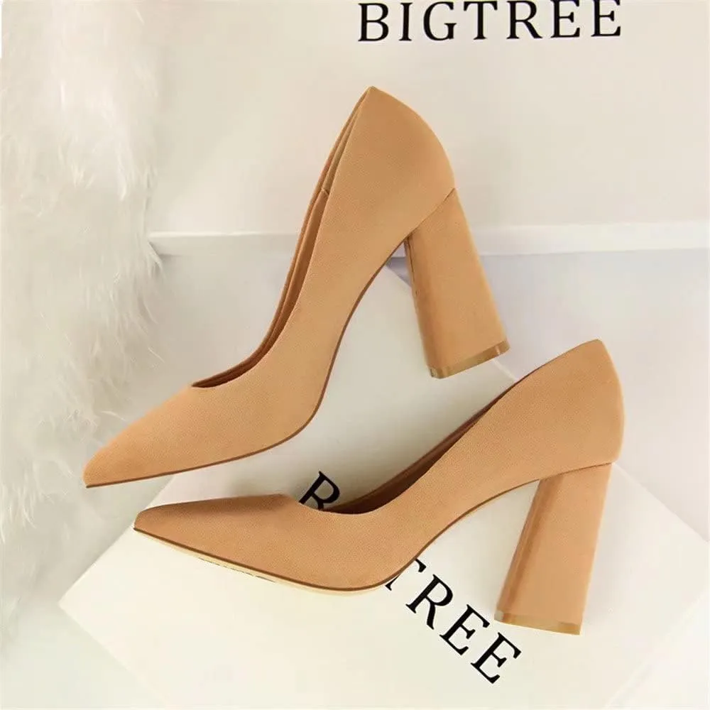 Hee grand Womens Heeled Pump Classic Pointed Toe Chunky High Heels Work Shoes Dress Pumps