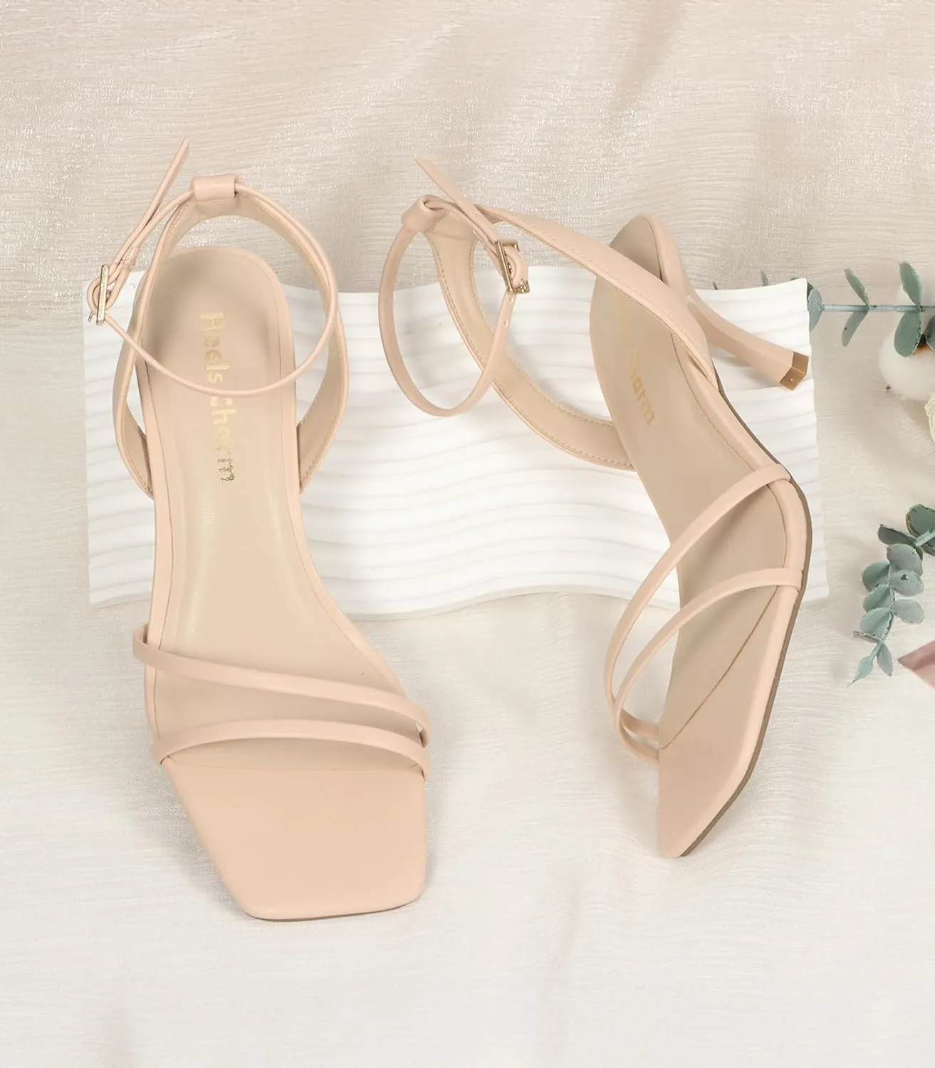 Heels Charm Women's Stiletto Heeled Sandals 2.95 Inches Open Toe Square Toe Two Straps Ankle Strap Strappy High Heel Sandal Dress Dancing Sandals Daily Work Party Wedding Shoes