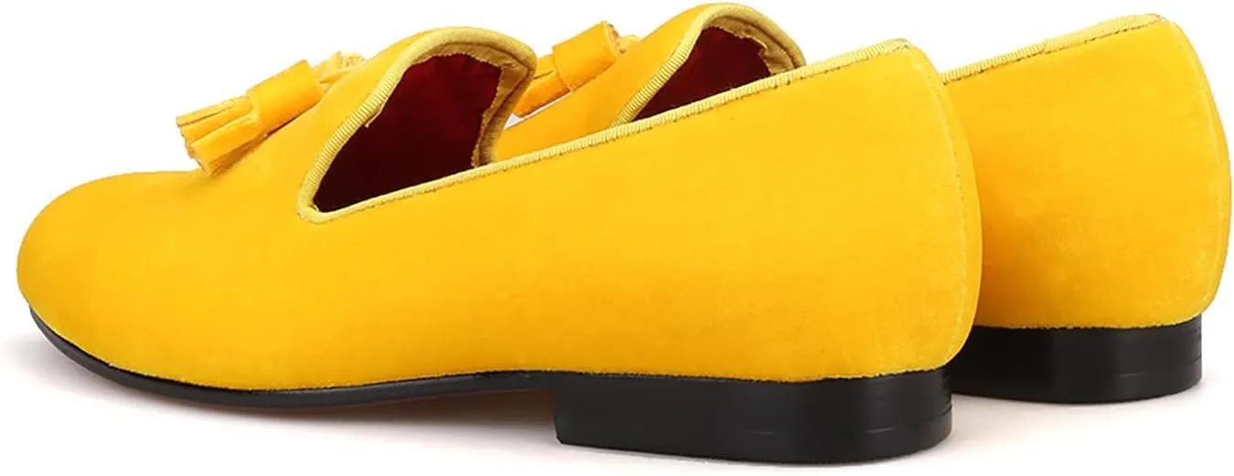 HI&HANN Tassel Men's Velvet Loafer Shoes Slip-on Loafer Round Toes Smoking Slipper