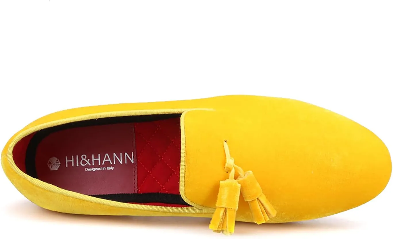 HI&HANN Tassel Men's Velvet Loafer Shoes Slip-on Loafer Round Toes Smoking Slipper