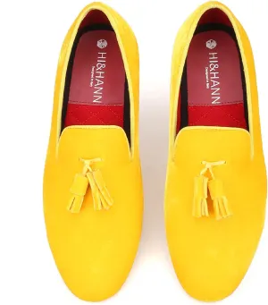 HI&HANN Tassel Men's Velvet Loafer Shoes Slip-on Loafer Round Toes Smoking Slipper