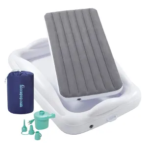 hiccapop Inflatable Toddler Travel Bed with Safety Bumpers [4-Sided], Portable Toddler Bed for Kids, Toddler Air Mattress, Kids Air Mattress - Grey