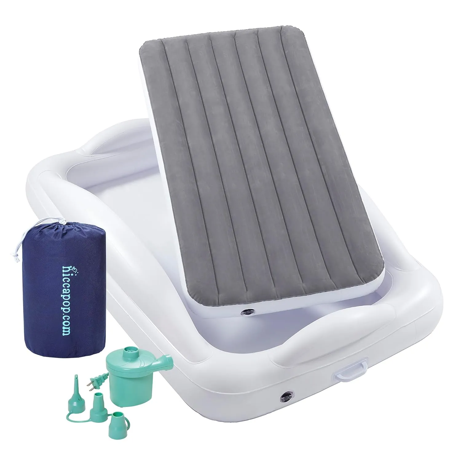 hiccapop Inflatable Toddler Travel Bed with Safety Bumpers [4-Sided], Portable Toddler Bed for Kids, Toddler Air Mattress, Kids Air Mattress - Grey