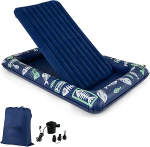 HONEY JOY Inflatable Toddler Travel Bed, Kids Blow Up Air Mattress with Sides, Includes Air Pump, Travel Bag, Repair Kit, Portable Toddler Bed for Travel with Safety Bumpers (Blue)