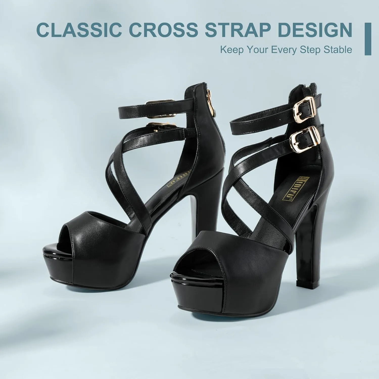 IDIFU Women's IN5 Charcy Crisscross Strappy Platform High Chunky Heels Peep Toe Pump Party Heeled Sandals