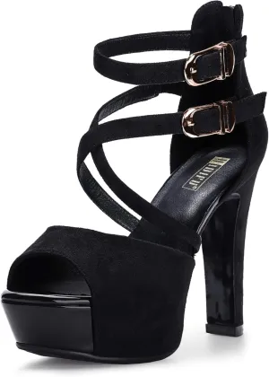 IDIFU Women's IN5 Charcy Crisscross Strappy Platform High Chunky Heels Peep Toe Pump Party Heeled Sandals