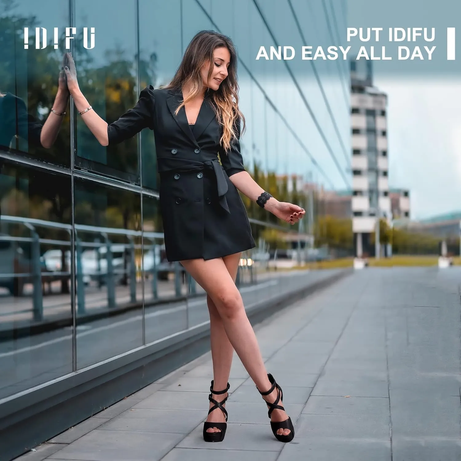 IDIFU Women's IN5 Charcy Crisscross Strappy Platform High Chunky Heels Peep Toe Pump Party Heeled Sandals
