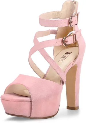 IDIFU Women's IN5 Charcy Crisscross Strappy Platform High Chunky Heels Peep Toe Pump Party Heeled Sandals