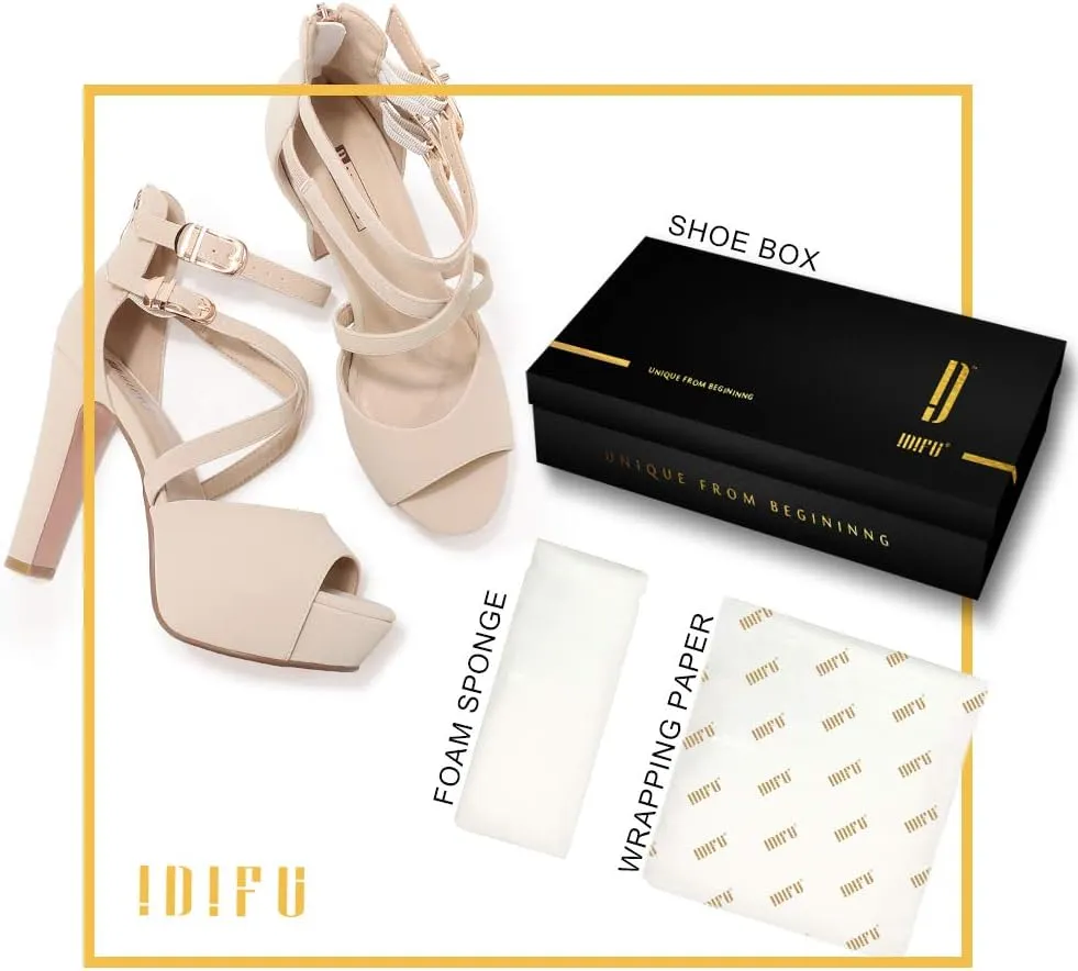 IDIFU Women's IN5 Charcy Crisscross Strappy Platform High Chunky Heels Peep Toe Pump Party Heeled Sandals