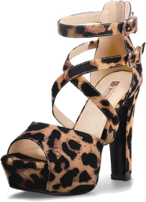 IDIFU Women's IN5 Charcy Crisscross Strappy Platform High Chunky Heels Peep Toe Pump Party Heeled Sandals
