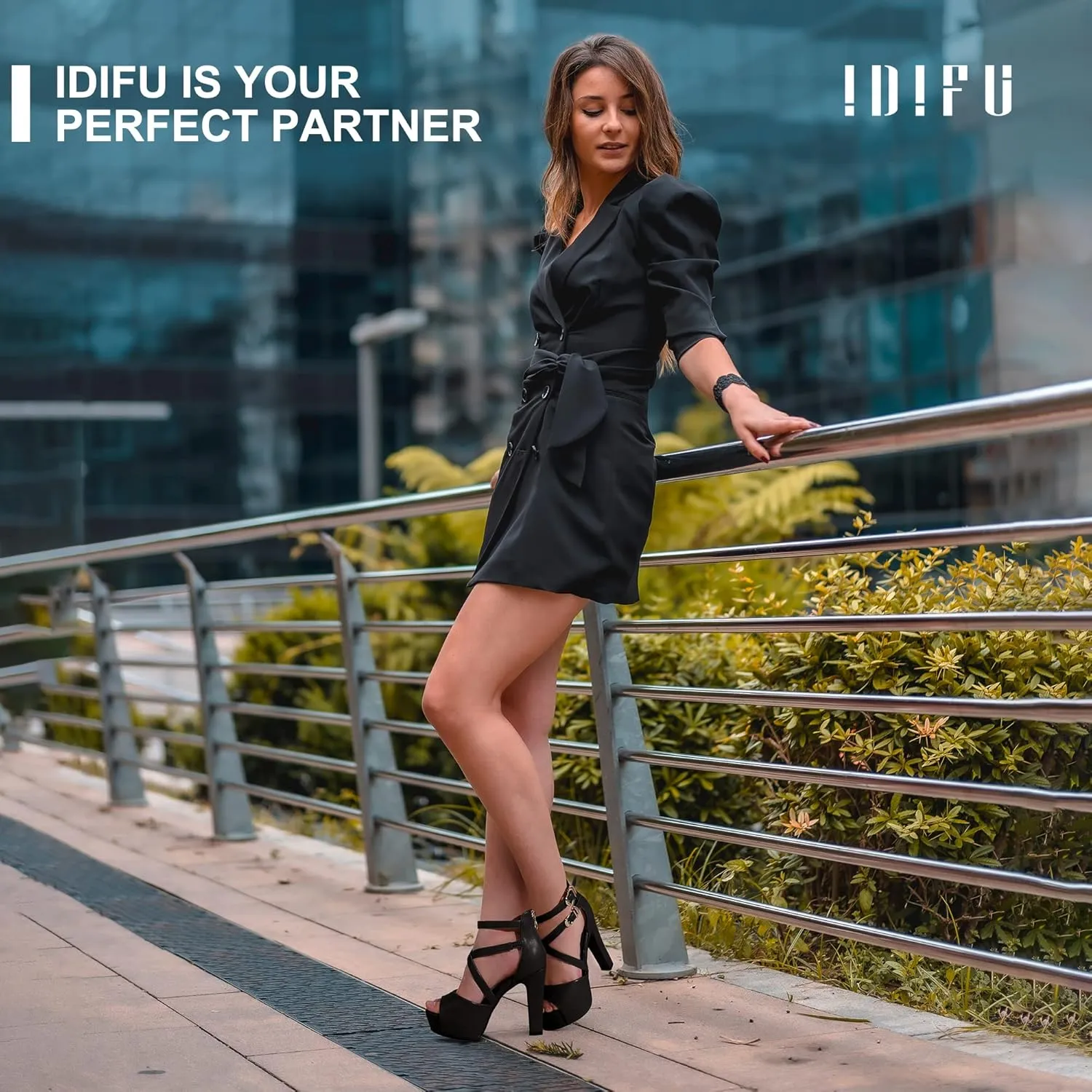 IDIFU Women's IN5 Charcy Crisscross Strappy Platform High Chunky Heels Peep Toe Pump Party Heeled Sandals