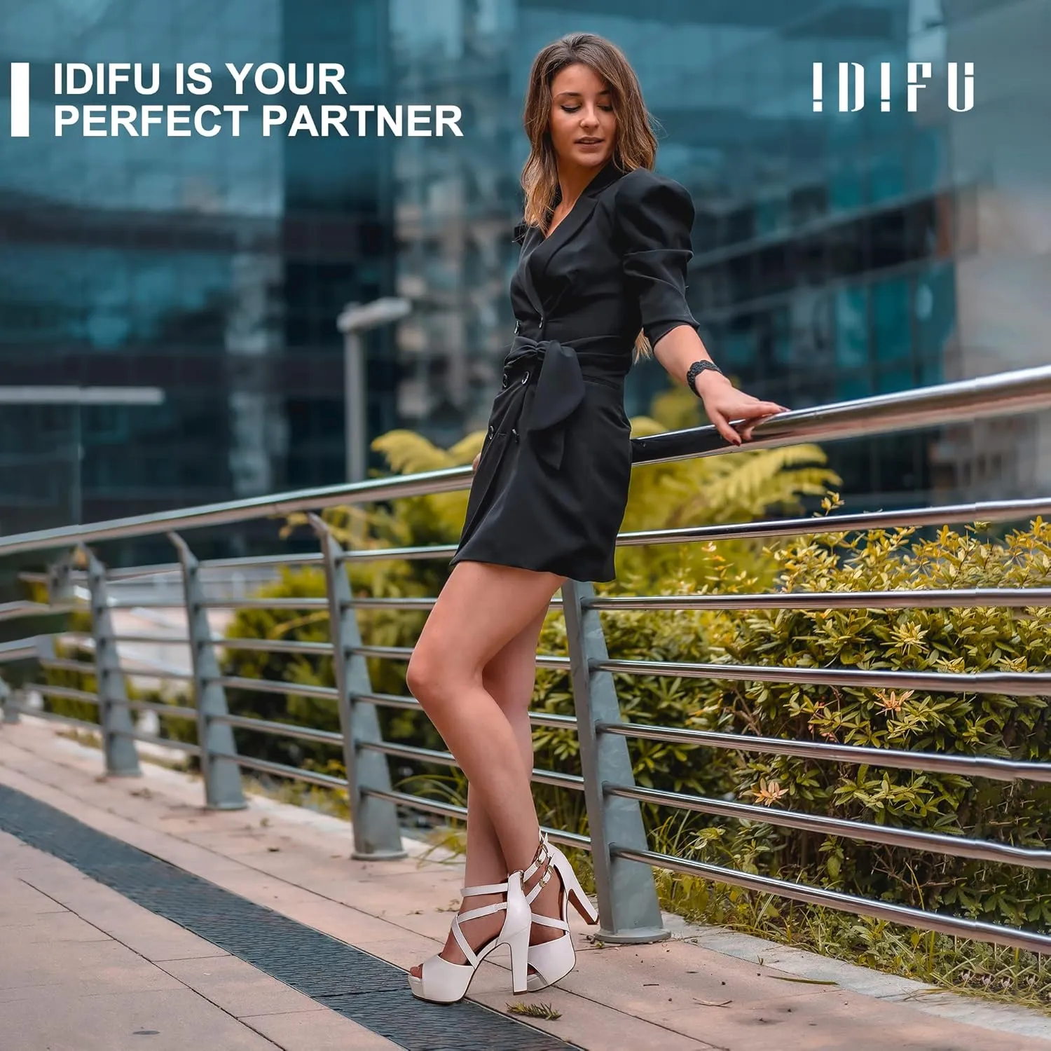 IDIFU Women's IN5 Charcy Crisscross Strappy Platform High Chunky Heels Peep Toe Pump Party Heeled Sandals