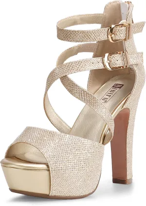 IDIFU Women's IN5 Charcy Crisscross Strappy Platform High Chunky Heels Peep Toe Pump Party Heeled Sandals