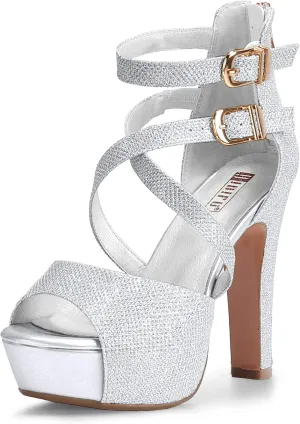 IDIFU Women's IN5 Charcy Crisscross Strappy Platform High Chunky Heels Peep Toe Pump Party Heeled Sandals