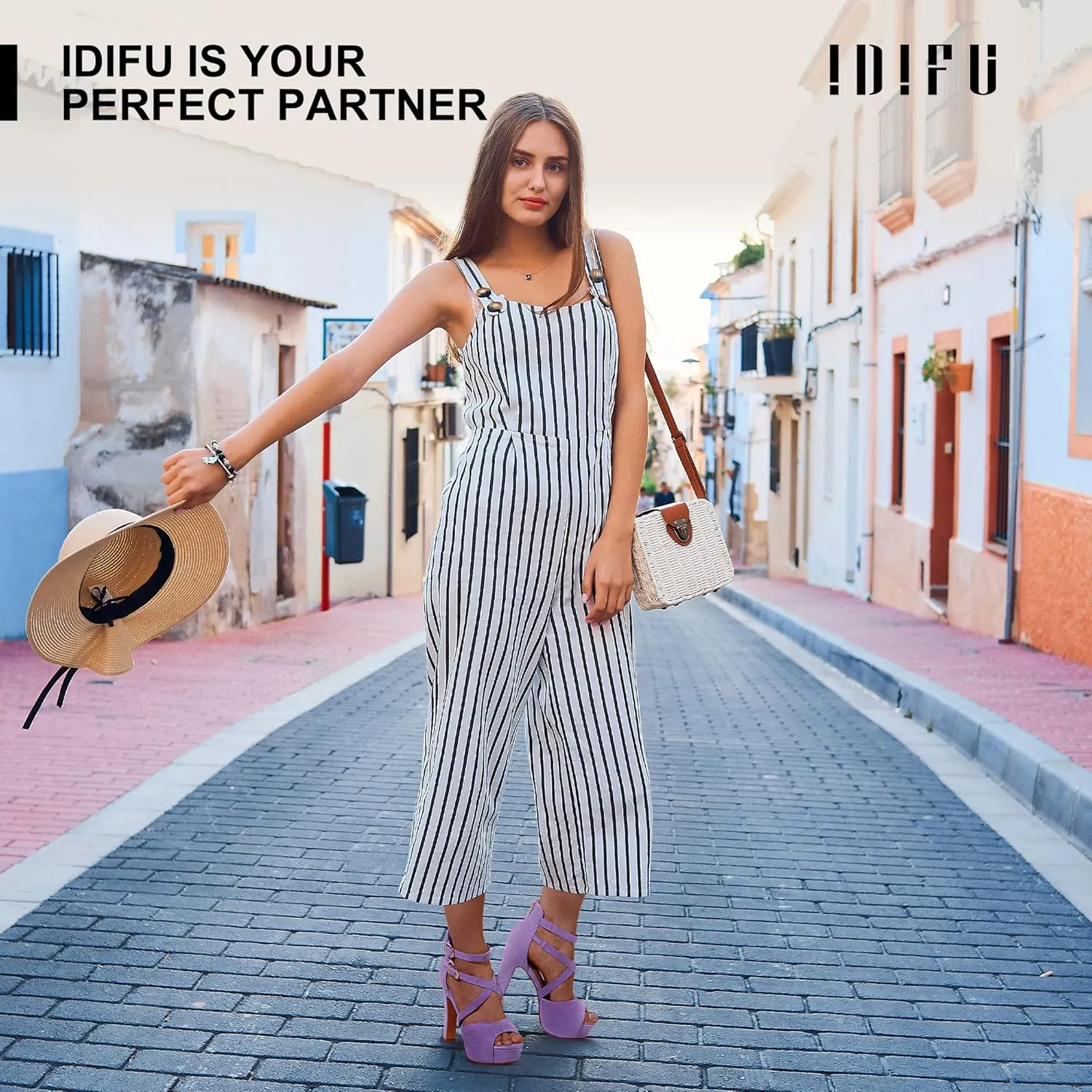 IDIFU Women's IN5 Charcy Crisscross Strappy Platform High Chunky Heels Peep Toe Pump Party Heeled Sandals
