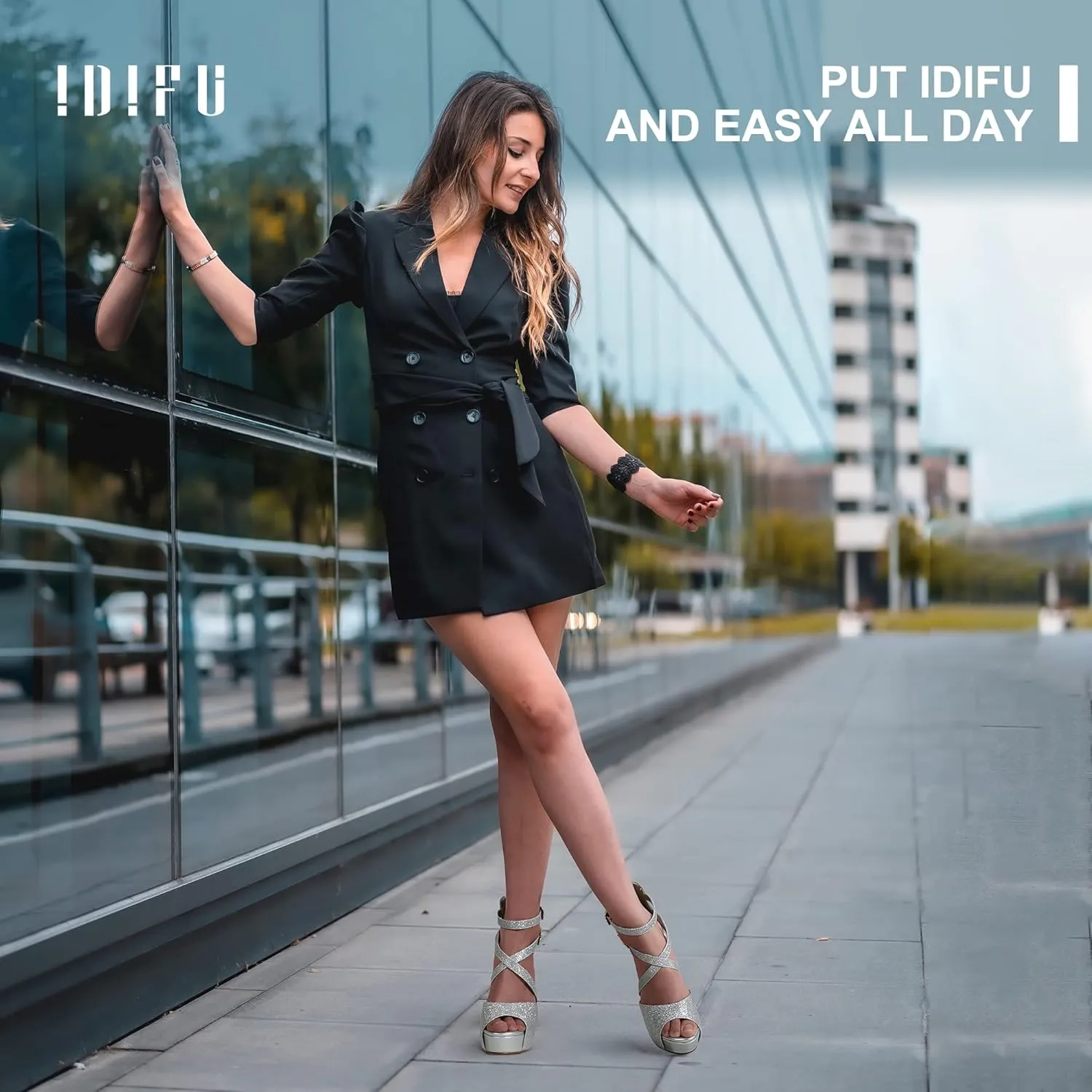 IDIFU Women's IN5 Charcy Crisscross Strappy Platform High Chunky Heels Peep Toe Pump Party Heeled Sandals