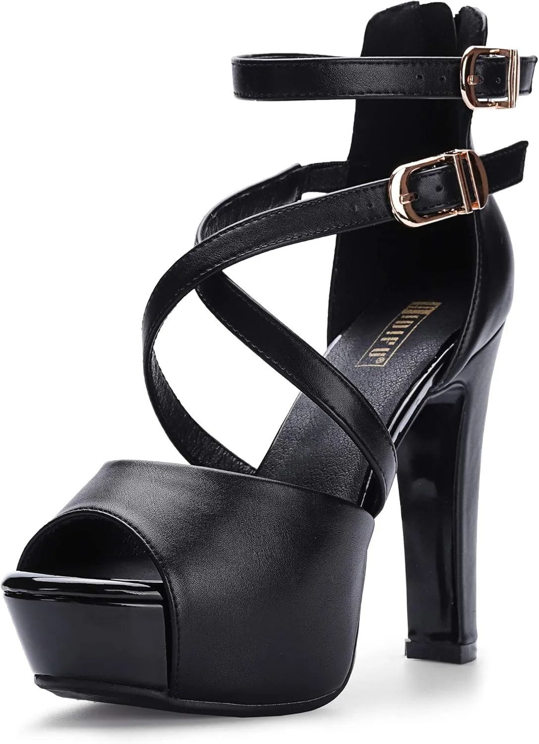IDIFU Women's IN5 Charcy Crisscross Strappy Platform High Chunky Heels Peep Toe Pump Party Heeled Sandals