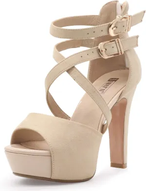 IDIFU Women's IN5 Charcy Crisscross Strappy Platform High Chunky Heels Peep Toe Pump Party Heeled Sandals