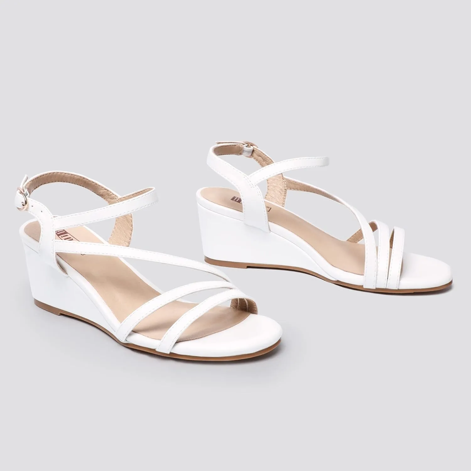 IDIFU Women's Wedge Heel Sandal Dress Low Strappy 2 Inch Open Toe Wedding Bridal Shoes for Woman Ladies Evening Formal