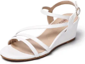 IDIFU Women's Wedge Heel Sandal Dress Low Strappy 2 Inch Open Toe Wedding Bridal Shoes for Woman Ladies Evening Formal