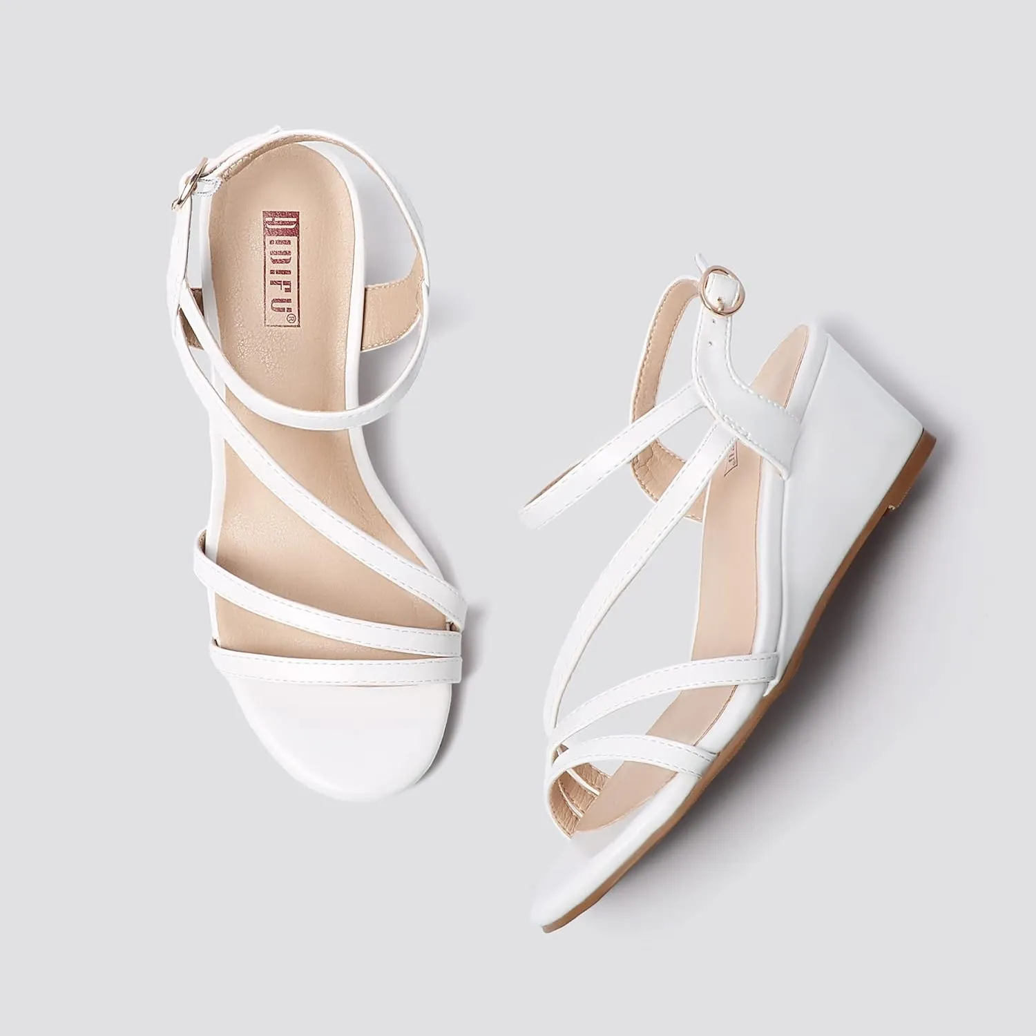 IDIFU Women's Wedge Heel Sandal Dress Low Strappy 2 Inch Open Toe Wedding Bridal Shoes for Woman Ladies Evening Formal