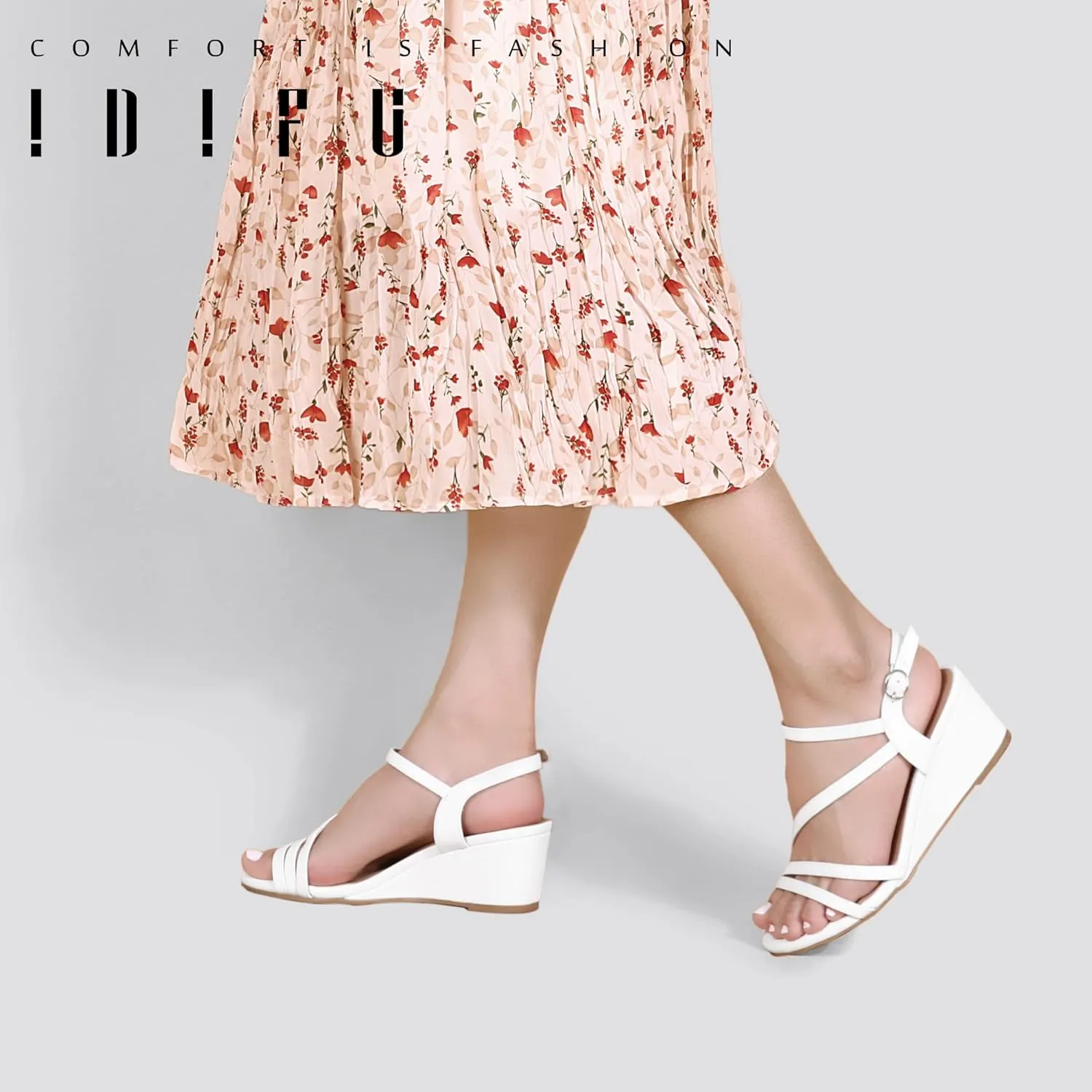 IDIFU Women's Wedge Heel Sandal Dress Low Strappy 2 Inch Open Toe Wedding Bridal Shoes for Woman Ladies Evening Formal