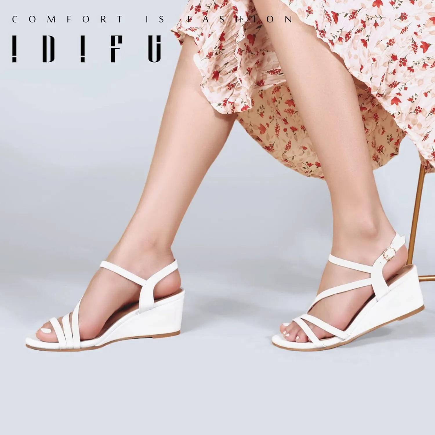 IDIFU Women's Wedge Heel Sandal Dress Low Strappy 2 Inch Open Toe Wedding Bridal Shoes for Woman Ladies Evening Formal