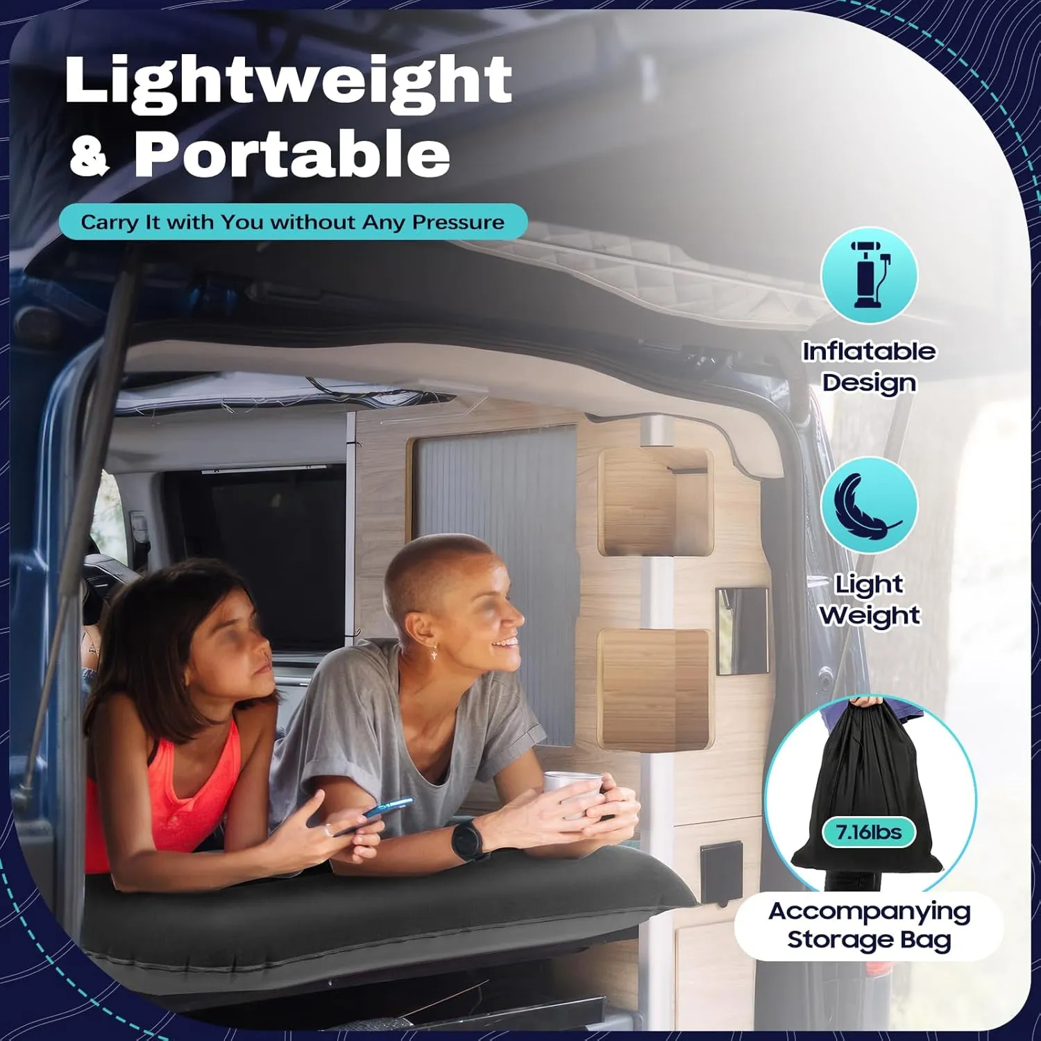 Inflatable Bed, Thickened Travel Car Bed Sleeping Pad Inflatable Car Air Mattress Travel Bed with Electric Air Pump and 2 Cushion Pillows for Car Tent SUV Sedan Pickup Back Seat (Black)