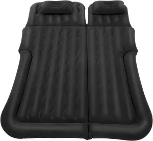 Inflatable Bed, Thickened Travel Car Bed Sleeping Pad Inflatable Car Air Mattress Travel Bed with Electric Air Pump and 2 Cushion Pillows for Car Tent SUV Sedan Pickup Back Seat (Black)