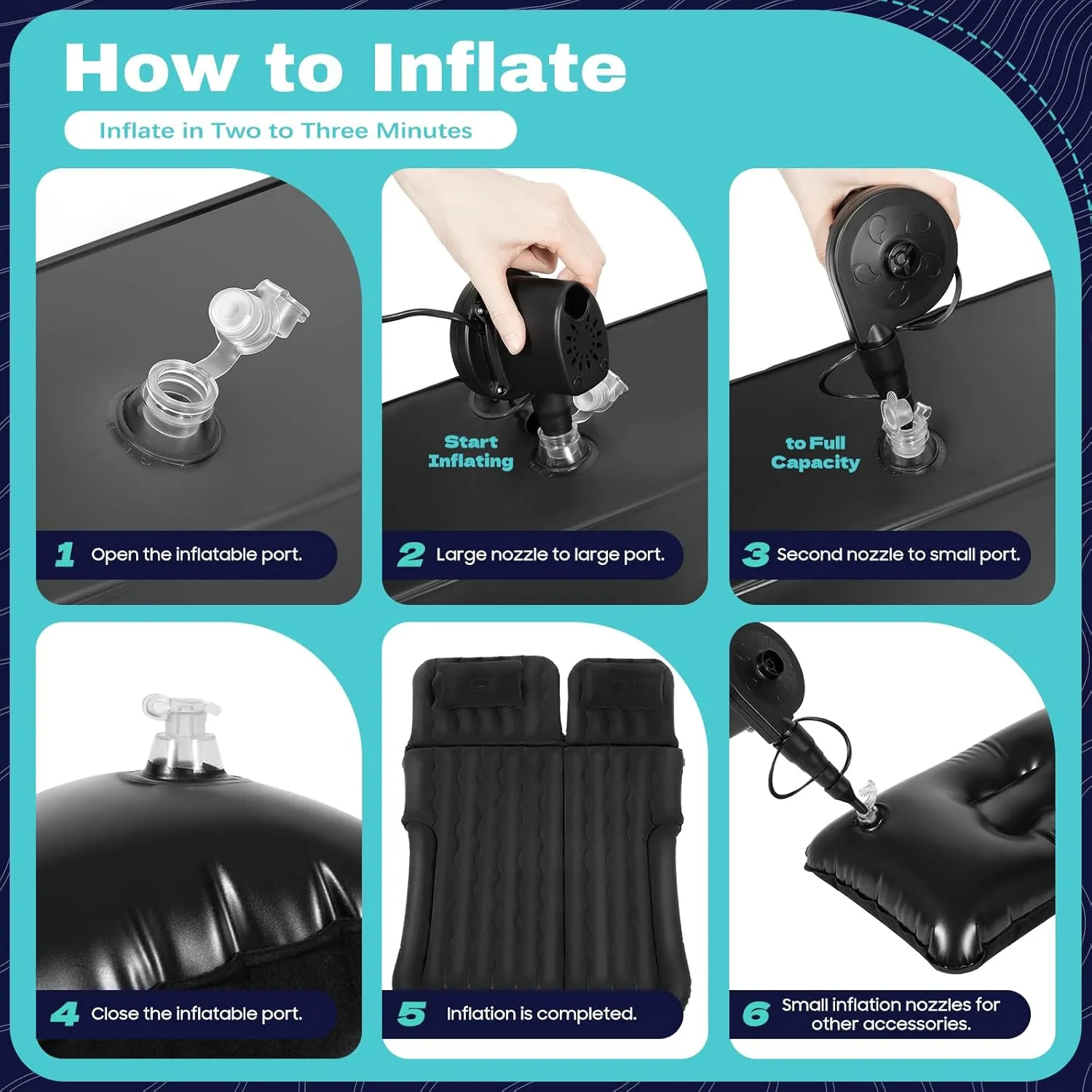 Inflatable Bed, Thickened Travel Car Bed Sleeping Pad Inflatable Car Air Mattress Travel Bed with Electric Air Pump and 2 Cushion Pillows for Car Tent SUV Sedan Pickup Back Seat (Black)