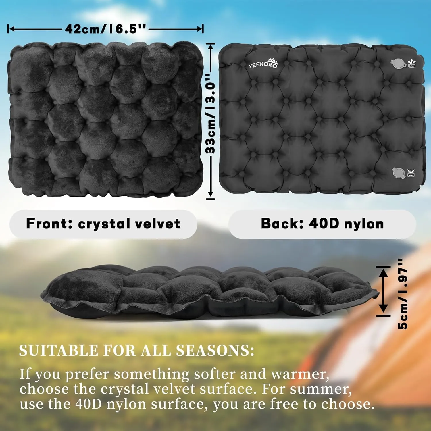 Inflatable Seat Cushion, Lightweight Camping Air Sitting Pad with Repair Cloths, Waterproof Air Cushion, Portable Air Seat Cushion for Climbing Hiking Office Airplane Car Stadium Seat