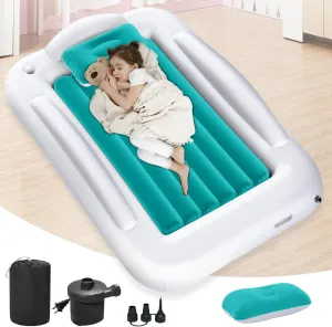 Inflatable Toddler Travel Bed - Portable Toddler Kids Travel Bed with Safety Sides Complete Kids Air Mattress Set with High-Speed Pump, Ideal for Vacation Camping and Sleepover (60 Inches)