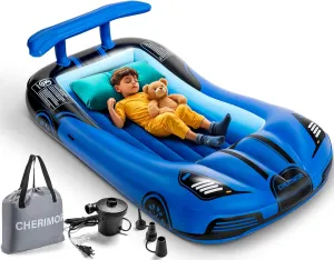 Inflatable Toddler Travel Bed with Safety Bumpers & 2 Mins Auto Inflation Pump, Portable Toddler Kids Air Mattress with Carry Bag for Home Grandma's Sleepovers Travel Camping, 330lbs Support